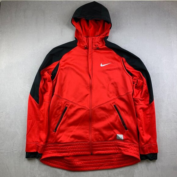 Nike Mens Sweater Jacket XL Red Black Hyper Elite Full Zip Hooded Long Sleeve - Picture 1 of 11